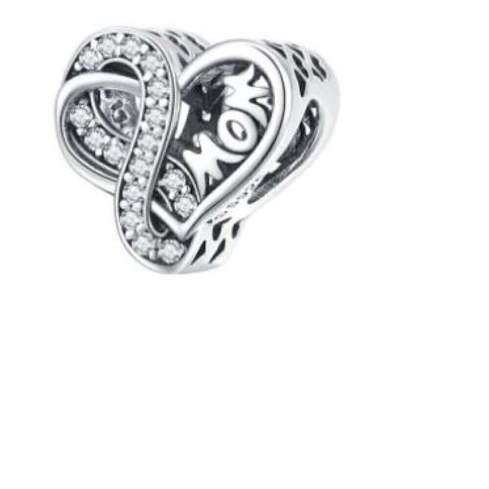 Sterling Silver Infinity Heart Mom Charm CZ Love Pendant Gift